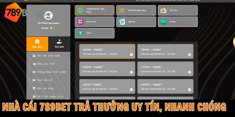 Nhà cái 789bet trả thưởng uy tín, nhanh chóng